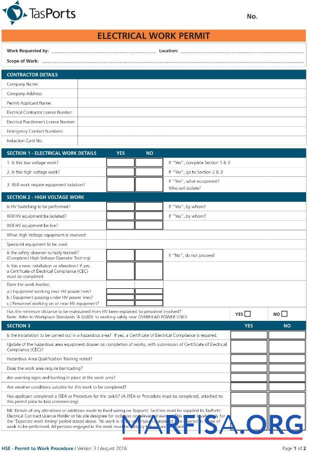Realistic TasPorts electrical work permit real example